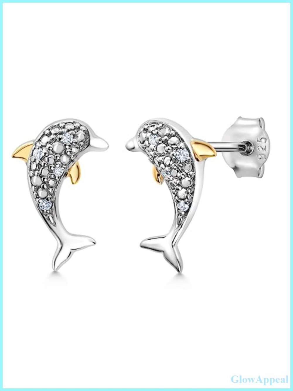 Dolphin Stud Earrings Lab Grown Diamond 925 Sterling Silver 10K Yellow Gold